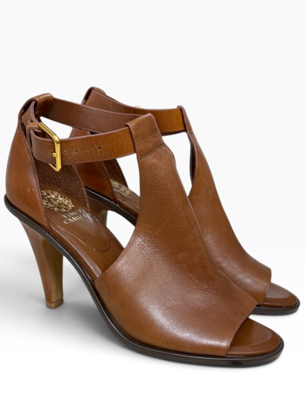 NWOT Vince Camuto Women's Frasper Leather Peep-Toe Buckled Dress Sandals Sz 9.5
